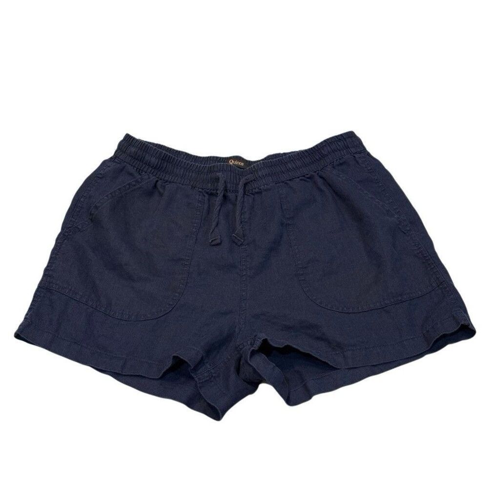 Quince Women's Linen Elastic Waist Drawstring Dark Blue Shorts Small